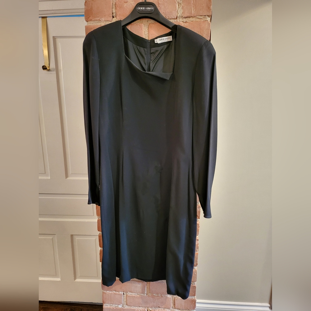 Giorgio Armani size 12 black dress, front high slit